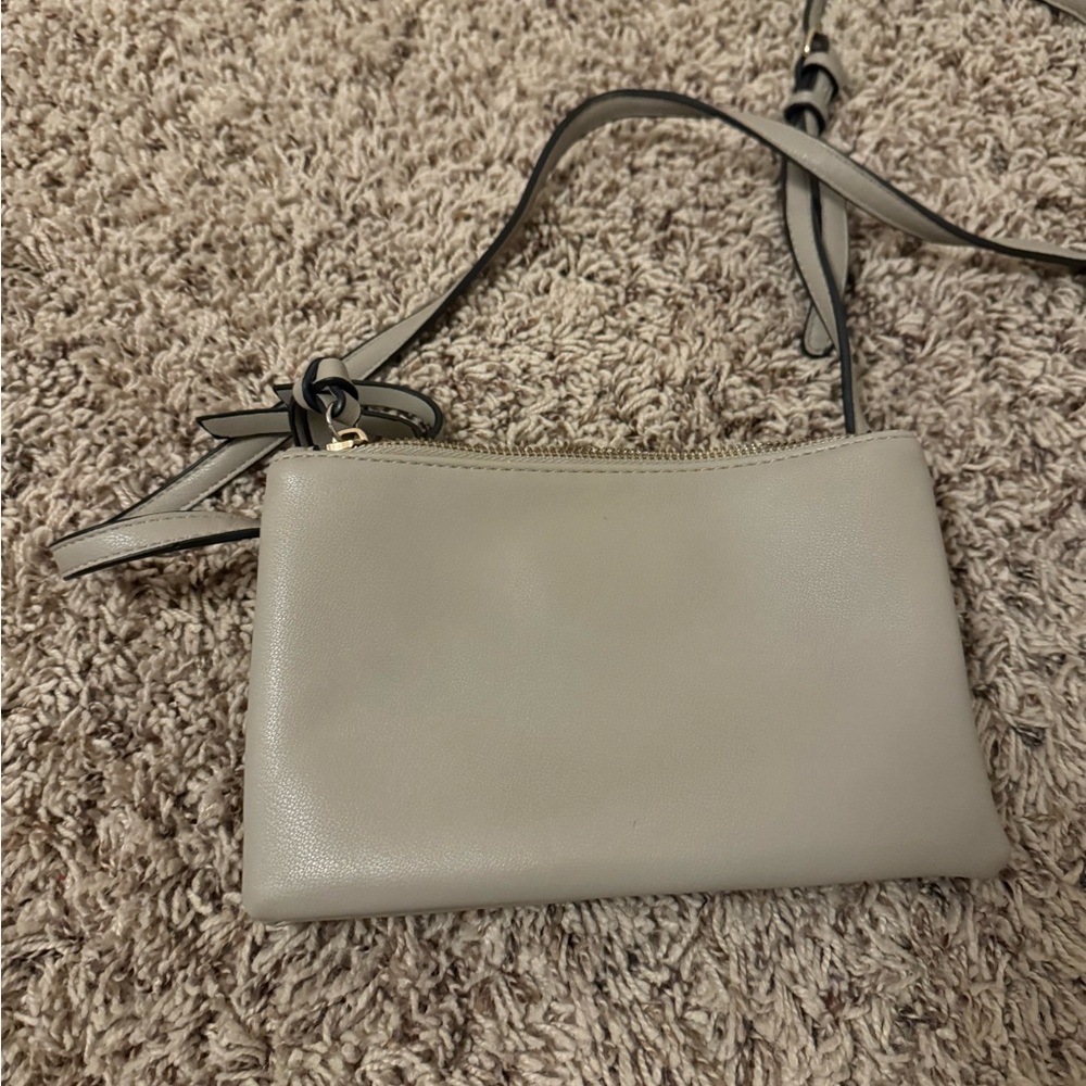 Gray Beige Over the Shoulder Zipper Purse